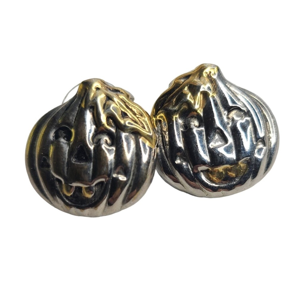 Vintage Pumpkin Jack-O'-Lantern Earrings  Spooky Chic Halloween Jewelry  Silve